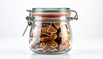 Glass Jar Full of Christmas Star Shaped Cookies with White Icing