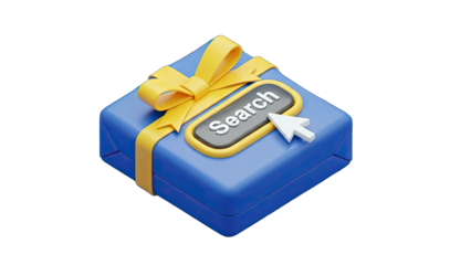 Gift Box with Search Button and Cursor, Online Shopping Concept