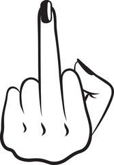 Black and white line art drawing of a hand giving the middle finger gesture