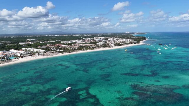 Punta Cana Skyline At Bavaro In Punta Cana Dominican Republic. Caribbean Skyline. Beach Landscape. Nature Seascape. Punta Cana Skyline In Bavaro In Punta Cana Dominican Republic. Scenic Palm Trees.