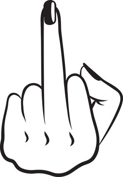 Black and white line art drawing of a hand giving the middle finger gesture
