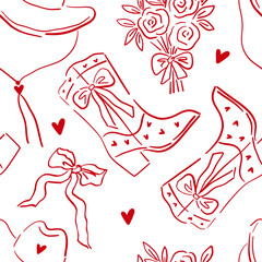 Whimsical Valentine's day vector clipart. Cute retro hand drawn seamless pattern