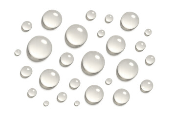 Water drops creating condensation texture on transparent background