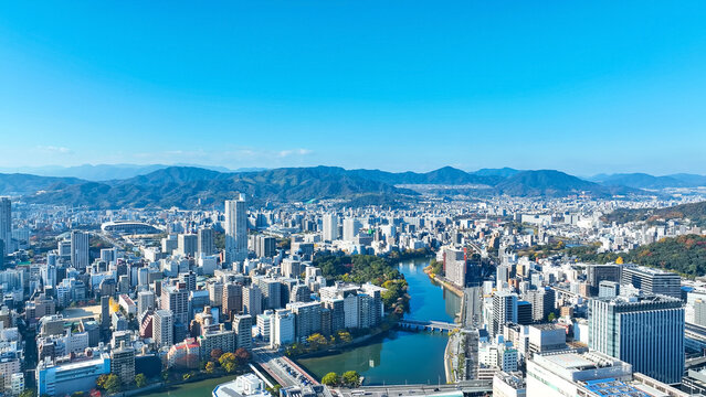 Aerial view of modern cityscape taken by drone