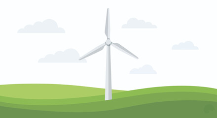 Obraz premium Wind Turbine Green Landscape Illustration