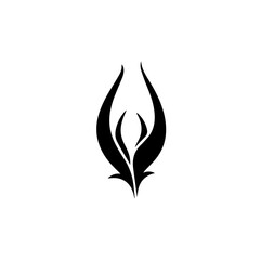 Abstract black flame like shape on white background icon