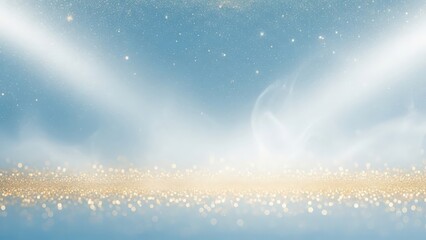 Abstract scene with symmetrical light rays and sparkling golden floor