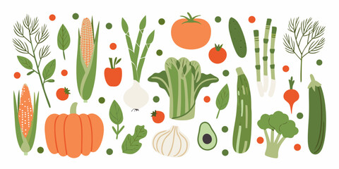 Fototapeta premium A colorful arrangement of fresh vegetables and fruits digitally illustrated