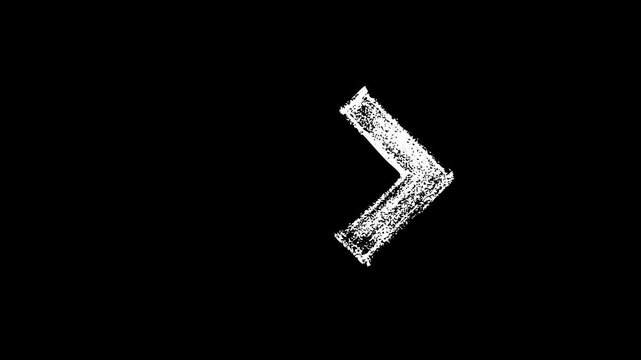 Animated grunge chalk angle pointer symbol. Rough textured black arrow element perfect for emphasis, direction, and expressive sketch overlays.
