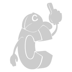 C Letter Mascot: A playful cartoon character, shaped like the letter C in a sports uniform and hat, enthusiastically points upwards, exuding a sense of excitement and cheer.
