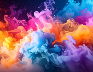 Vivid abstract artwork with swirling and blended colorful smoke