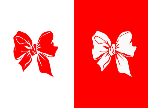 Thrifted Ribbon Bow, Charming red and white vector of a thrifted ribbon bow knot, looped fabric folds, clean simple style, no background.