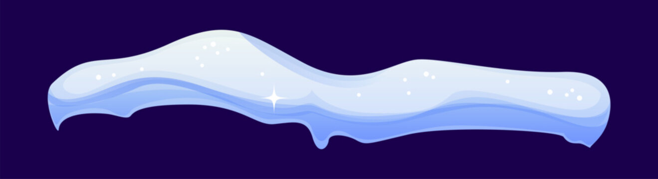 Winter snow ice cap with flowing wavy snowy drift and soft hanging icy curve. Light white frozen horizontal rooftop edge or window frame top. Vector cartoon snowdrift border for cold season decoration