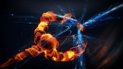 Fototapeta premium Man and woman in fiery inferno art, danger and warm red flames, black smoke backgrounds