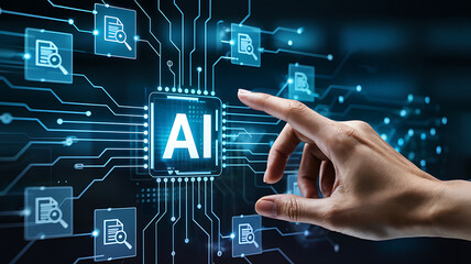 Hand holding a digital circuit board symbolizes the connection between human engineering and the future of internet communication technology