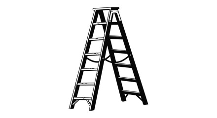 A stark black and white illustration of a freestanding wooden ladder a simple silhouette