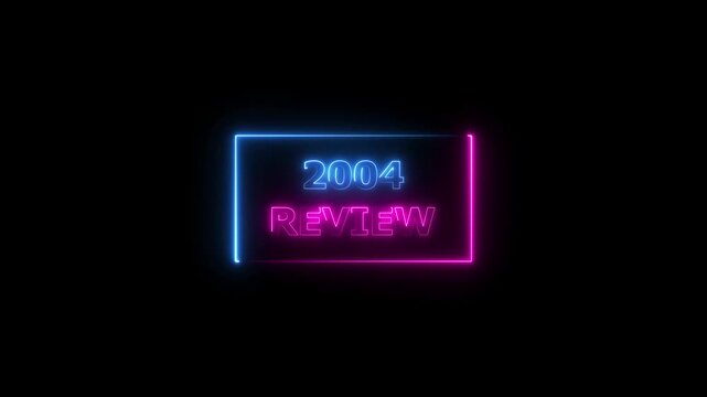 2004 Review Neon text animation. Financial and Time management platform concept background 4k video.