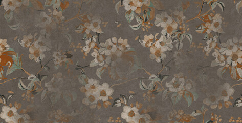 rusty metal surface floral tapestry mural vintage decorative. © MAA BAHUCHAR