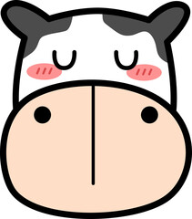 Cute cartoon cow sleeping face expression