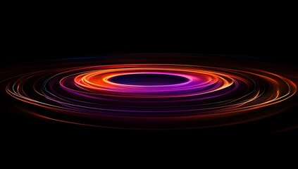 A dark background with colorful lines in the center, arranged like concentric circles.
