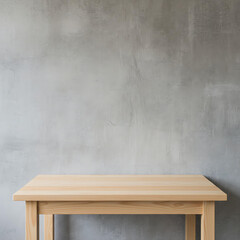Empty Wooden Table Against Concrete Wall Background