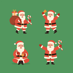 Santa Clause Character Illustration Collection Set. Santa delivering your gift for celebrate christmas and new year