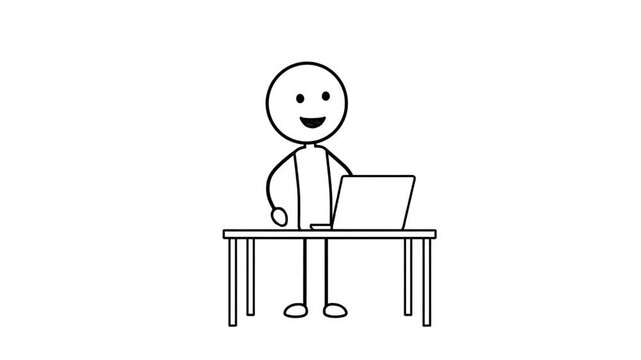 Simple Cartoon Stick Figure Working at a Desk with a Laptop Demonstrating Good Posture During a Remindful Session