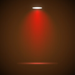 A bright yellow spotlight shines on a red light bulb, illustrating energy and design in a dark abstract space
