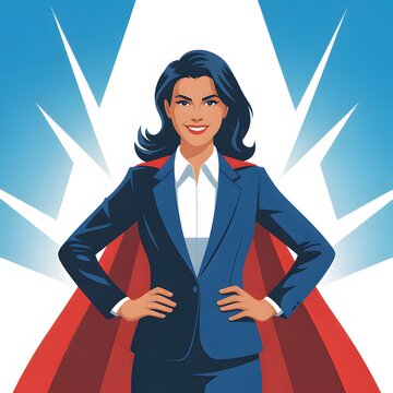 Superwoman in Suit Standing Tall Against Bright Background