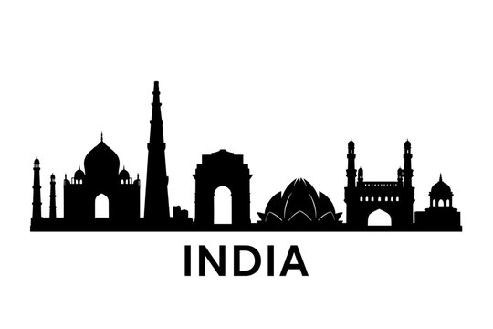 india skyline silhouette vector with taj mahal qutub minar india gate lotus temple and charminar