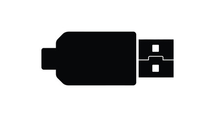 A black usb connector icon shown in a simple flat design stark silhouette
