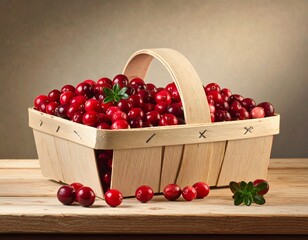 Wooden basket brimming with freshly harvested red berries
