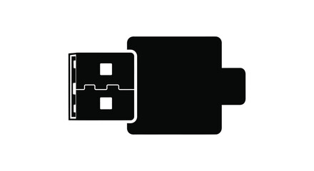 A black and white depiction of a usb plug showcasing its digital connectivity silhouette