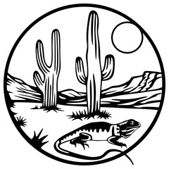 Cena des&eacute;rtica com lagartos e cactos 