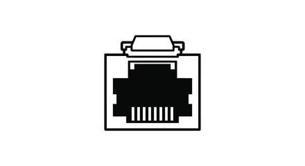 A striking black and white illustration of a network port a common connection interface silhouette