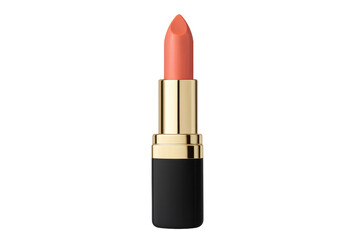 Fototapeta premium Coral lipstick in gold and black tube on transparent background