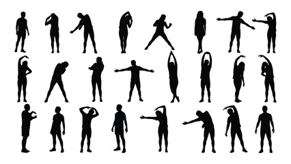 a collection of various human figures depicted in dynamic poses shown as a striking black silhouette