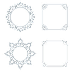 Set of decorative frames Elegant vector element for design in Eastern style, place for text. Floral gray and white borders. Lace illustration for invitations and greeting cards