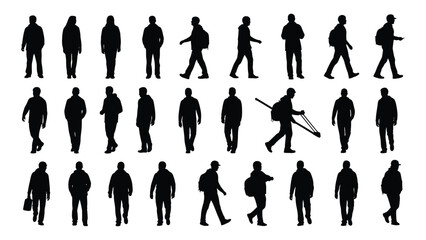 a collection of diverse human figures in various poses and activities presented as a stark silhouette