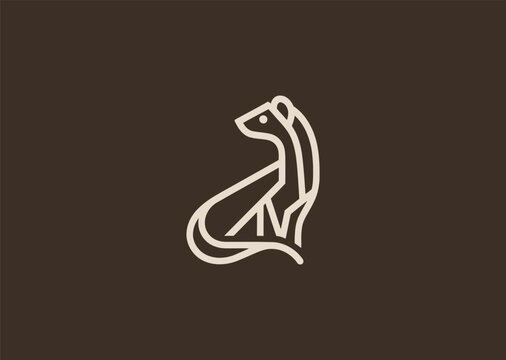 A geometric simple lineart ferret logo using clean elongated shapes to highlight its curious face and slender body, representing agility, playfulness, and alert movement