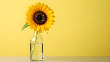 Beautiful single sunflower blossom in a clear glass vase, isolated on white