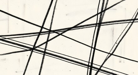 Minimalist Abstract Art: Dynamic Black Crisscrossing Lines Texture on Off-White Distressed Paper Background