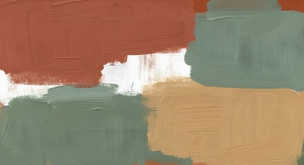 Modern Abstract Art Background: Textured Acrylic Paint Swatches in Terracotta, Sage Green, and Beige Palette