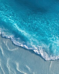 Obraz premium Serene Aerial View of Crystal Clear Ocean Waves Gently Embracing a Sandy Shoreline Under Bright Sunlight