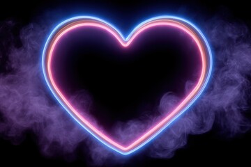 Vivid neon heart shape outlined in pink and blue light with a smoky effect creates a romantic, modern mood on a dark background, perfect for love or Valentines Day designs.