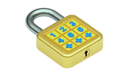 Golden Combination Lock with Number Pad Isolated on White