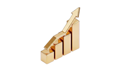 Golden Growth Chart Rising on White Background