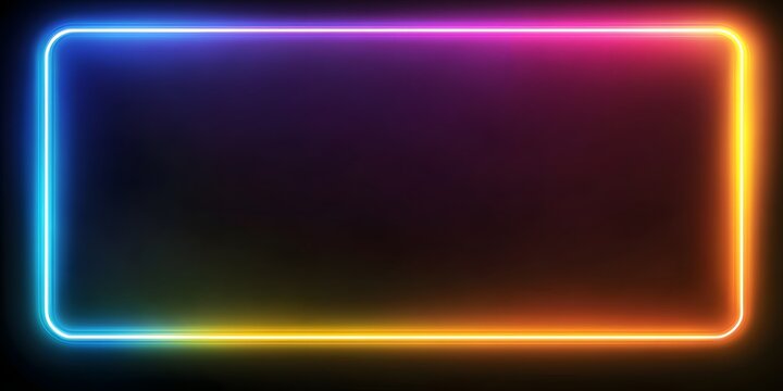 A vibrant gradient neon light frame with rounded corners on a dark background