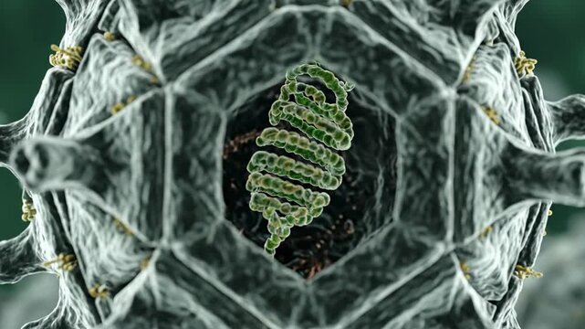 Adeno-associated virus AAV gene therapy vector with DNA inside, 3D rendering.