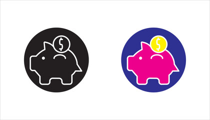 Piggy bank, linear style icon. Piggy bank with a coin being inserted. Editable stroke width.